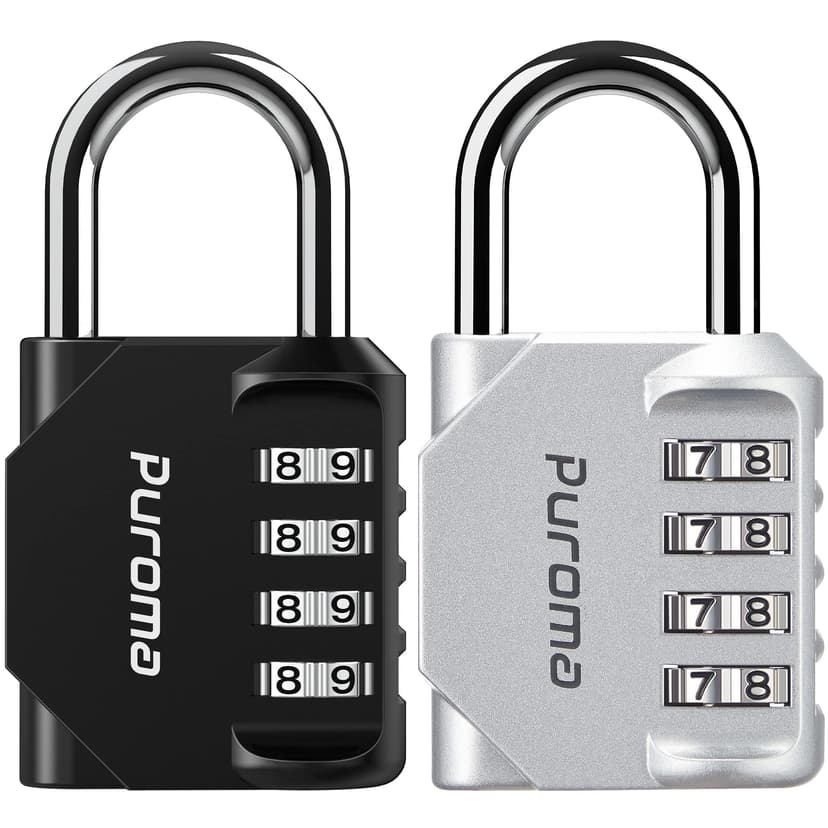 Puroma 2 Pack Combination Lock for Locker 4 Digit Outdoor Waterproof Padlock for School, Gym, Sports, Fence, Toolbox, Gate, Case, Outdoor, Hasp Storage (Silver & Black) | For School Gate Fence Toolbox