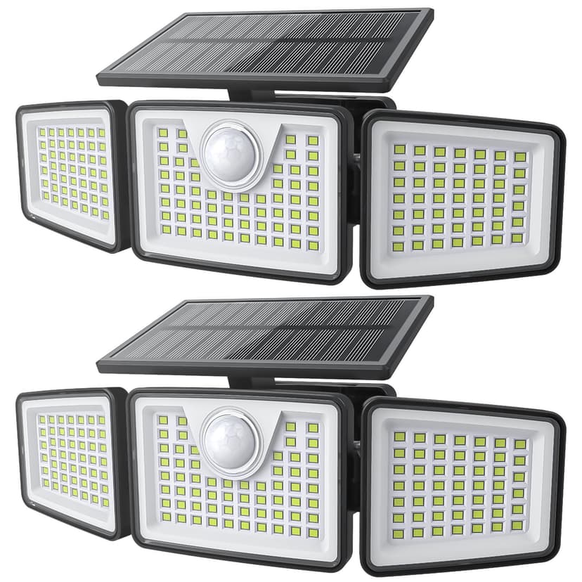 daphino 2500LM Solar Lights Outdoor with Motion Sensor,3 Head 270° Wide Angle Street Area Lights, IP65 Waterproof Security Lighting with 3 Modes(Non-Remote,2 Pcs)