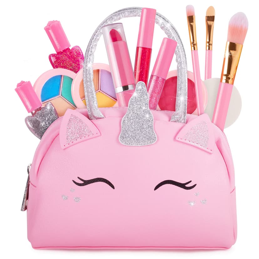 Kids Real Makeup Kit with Pink Unicorn Purse, Non Toxic Washable Make Up Set - Unicorn Toys for Girls Age 4-6, Girls Easter Basket Stuffers, Easter Gifts for Kids, Girl Gift Ages 3 4 5 6 7 8 Years Old
