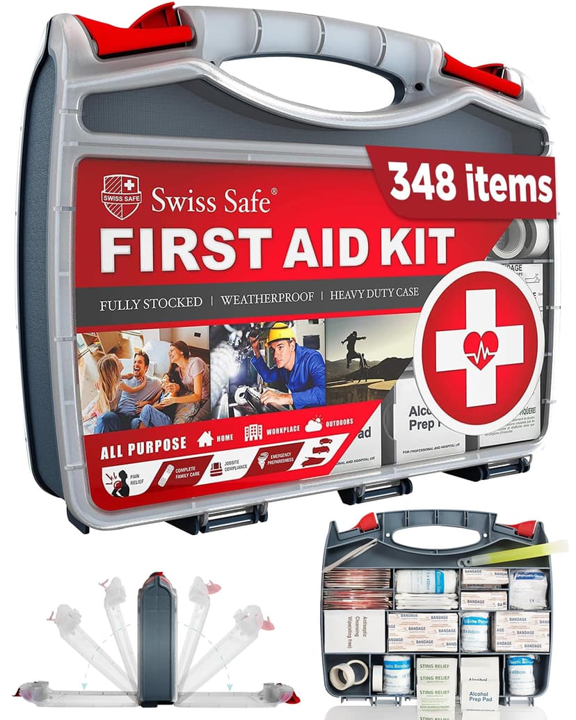 Swiss Safe 2-in-1 First Aid Kit for Car, Travel and Home, 348 Pieces, Large Hardcase with Bonus Mini Kit for Medical Emergency, Survival and Camping