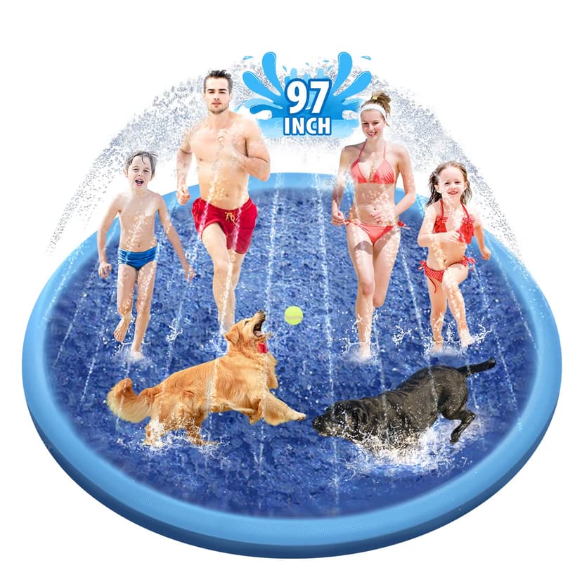 Raxurt Splash Pad, 97in Anti-Slip Splash Pad for Kids Dogs Thickened Durable Bath Pool Pet Summer Outdoor WaterToys Backyard Fountain Play Mat, Blue