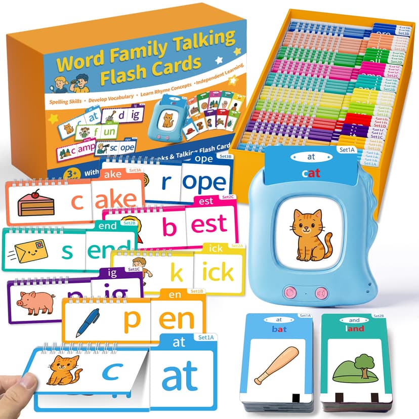 Sinoome Phonics Flip Book & Talking Flash Cards, Word Family Build Book Set | 40 Read & Rhyme Flip Books, 144 Talking Flash Cards, Learn to Read for Kids Ages 3-8, Phonics Word Cards for Kindergarten