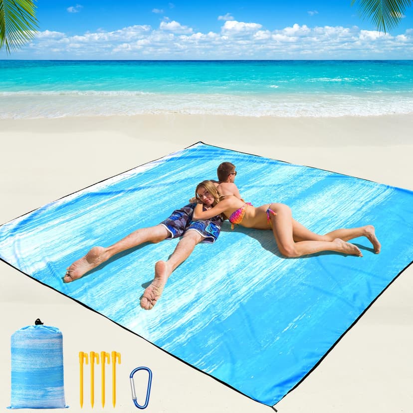 WIWIGO Beach Blanket Mat Waterproof Sandproof for 2-8 Adults Quick Drying | Extra Large Windproof Sand Outdoor Blanket for Travel Camping Hiking Picnic Festival, Family Vacation Accessories Must Have