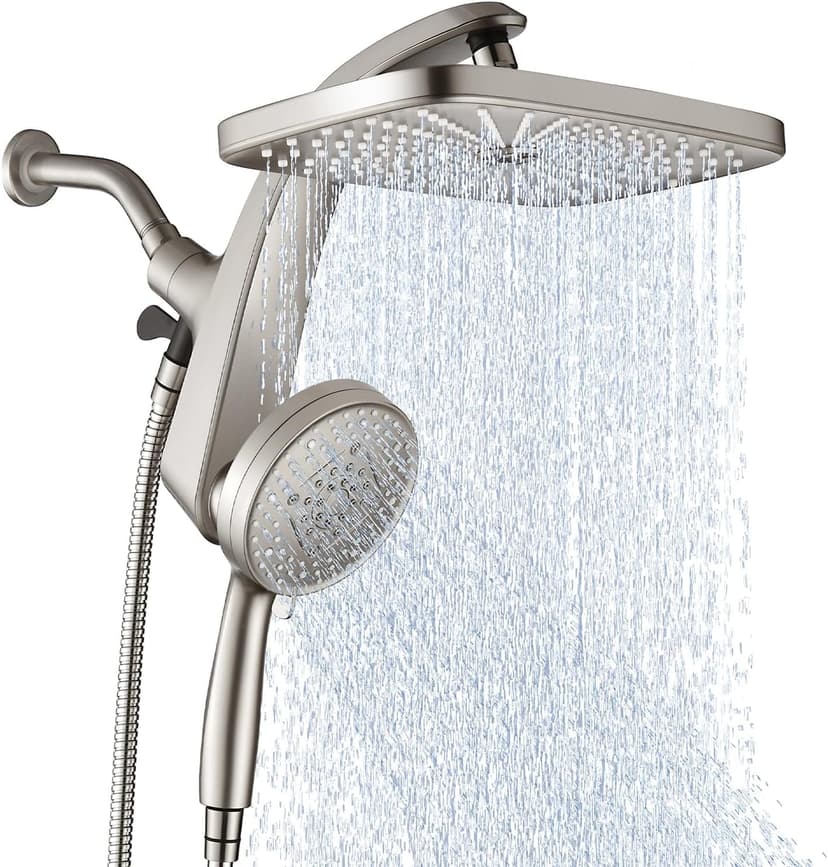 BOZYBO Rain Shower Head with Handheld: High Pressure Shower Heads with Handheld Spray Combo, 12" Rainfall Shower Head and 9 Sprays Hand Showerheads with Magnetic Docking and Power Jets, Nickel