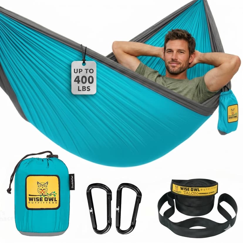 Wise Owl Outfitters Camping Hammock – up to 500lbs Portable Hammock with Tree Straps - Travel, Backpacking, Hiking, Outdoors Camping Gear - Single or Double