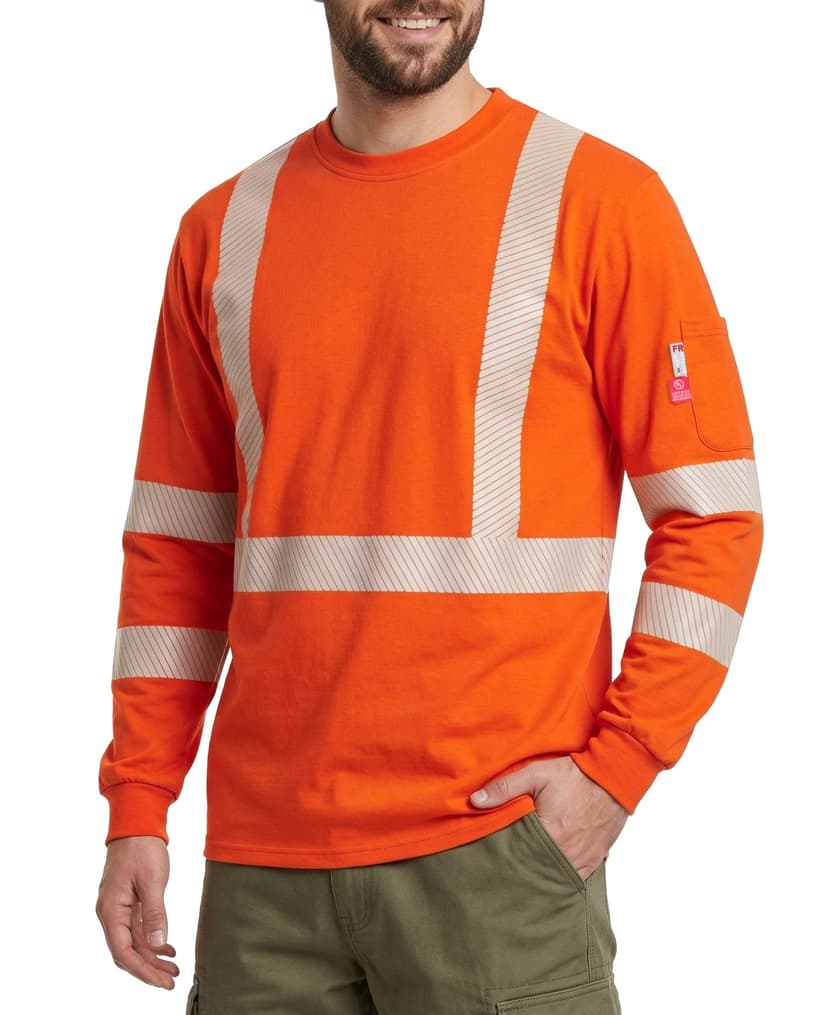 TICOMELA FR Flame Resistant T-Shirts 6oz with Reflective Tape, NFPA2112 | High Visibility 100%Cotton Work Shirts, Lightweight & Breathable, Durable Reflective Trim