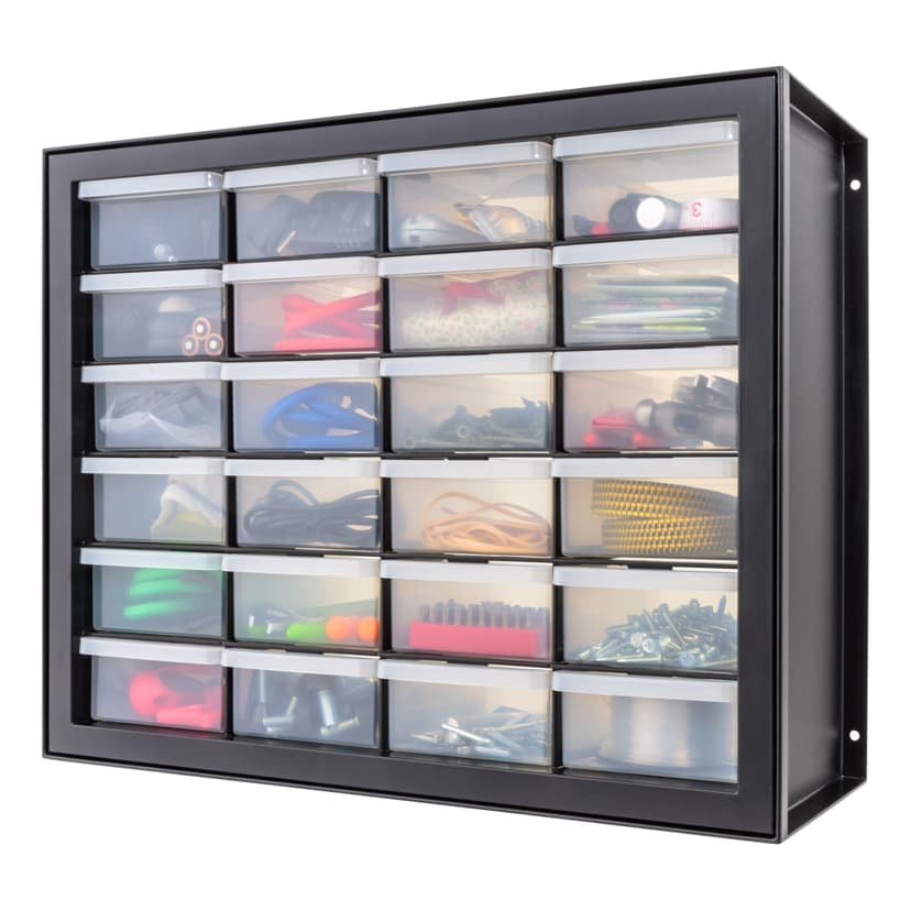IRIS USA 24-Drawer Plastic Storage Organizer, Made in USA, Teacher Toolbox, Multi Drawer Cabinet For Garage Tools Beads Balloons Building Bricks Crafts Stickers Small Business Scrapbook Art, Black