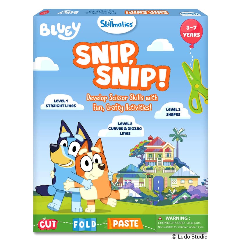 Skillmatics Snip Snip Bluey, Scissor Skills Toy, Felt Craft, Gift for Kids | Cutting Activity Book for Preschool, Safety Scissors, Fine Motor Skills, Screen-Free Learning, Boys & Girls Ages 3, 4, 5