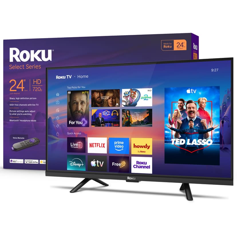 Roku 24-Inch Select Series Smart TV 2026-720p HD TV - RokuTV | Flat Screen LED Television with Voice Remote, Wi-Fi & Bluetooth Headphone Mode - Streaming Live Local News Sports & Movies