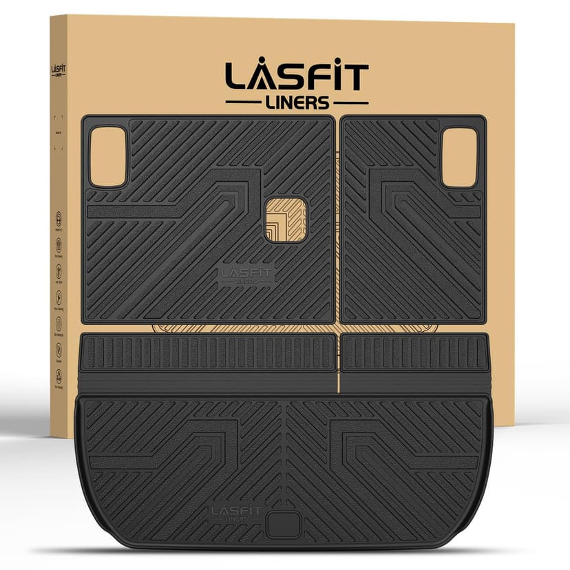 LASFIT Trunk Mat with Backrest Mat for Chevrolet Chevy Traverse 2009-2017 | Buick Enclave 2008-2017, All Weather TPE Custom Fit Cargo Mat Trunk Liner with Backrest Mat, Black