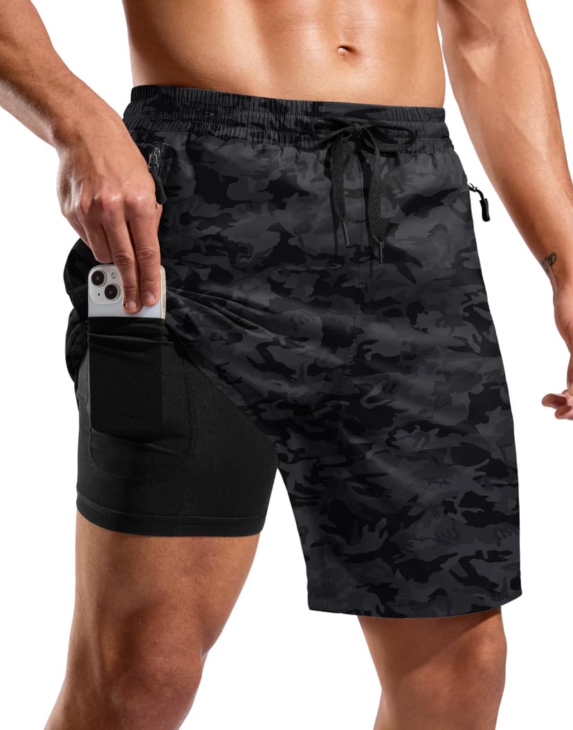 G Gradual Mens Swim Trunks with Compression Liner 7"/9'' Quick Dry Board Shorts Swimsuit Bathing Suit for Men Zipper Pockets
