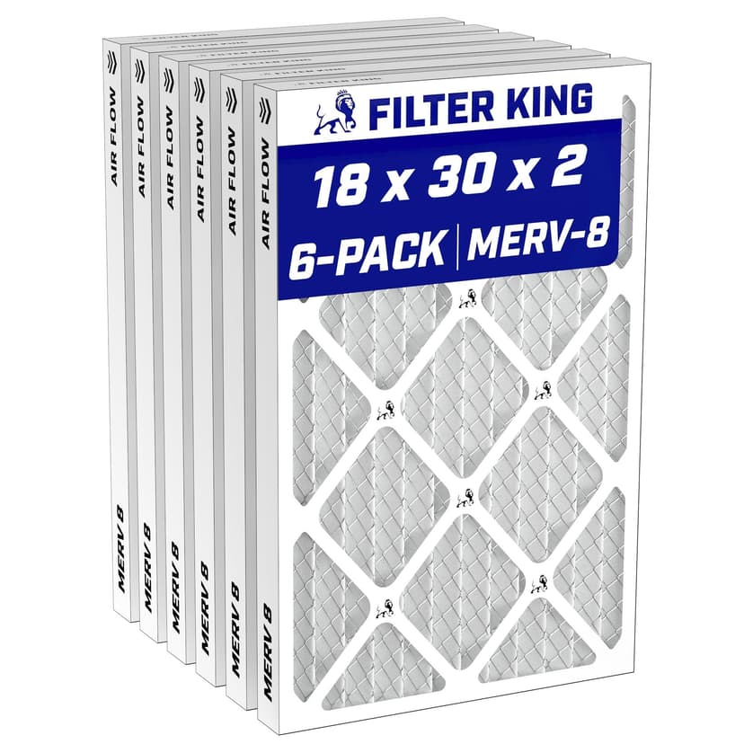 Filter King 18x30x2 Air Filter MERV 8, AC Furnace Filters (6-Pack) | Dust & Allergy Control (Actual Size: 17.5 x 29.5 x 1.75)