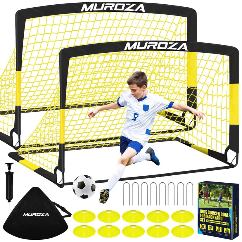 Soccer Goal, Kids Soccer Goals for Backyard Set, 2 Pack of Portable Pop Up Soccer Net with Soccer Ball, Cones, Complete Training Equipment for Youth, Toddler Outdoor Sports Games