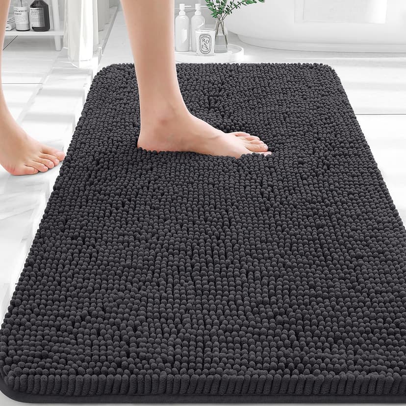 OLANLY Bathroom Rugs 36x24, Extra Soft Absorbent Chenille Bath Rugs, Rubber Backing Quick Dry, Machine Washable Bath Mats for Bathroom Floor, Tub and Shower, Home Decor Accessories, Dark Grey