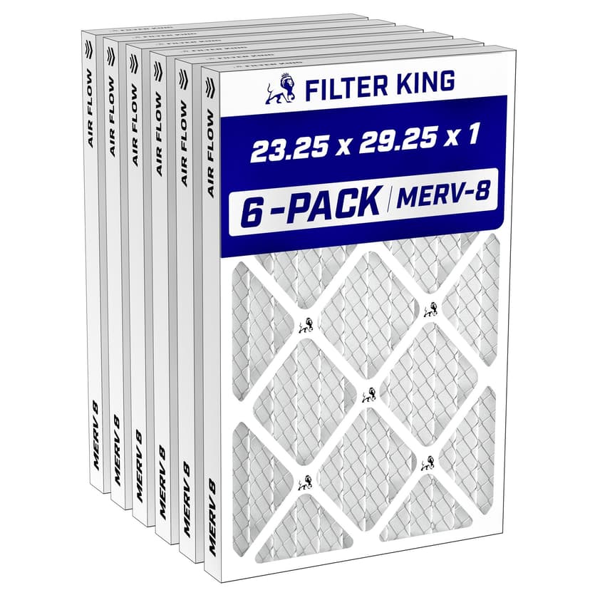 Filter King 23.25x29.25x1 Air Filter MERV 8, AC Furnace Filters (6-Pack) | Dust & Allergy Control (Actual Size: 23.25 x 29.25 x .75)