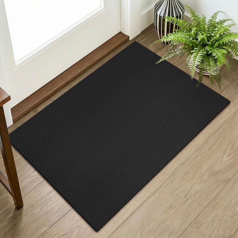 KOZYFLY Indoor Door Mat 2x3 ft Small Area Rugs Washable Front Door Mat Non Slip Rubber Backed Entryway Rug Cotton Entrance Doormat for Front Porch Bathroom Kitchen Bedroom, Black/Dark Grey
