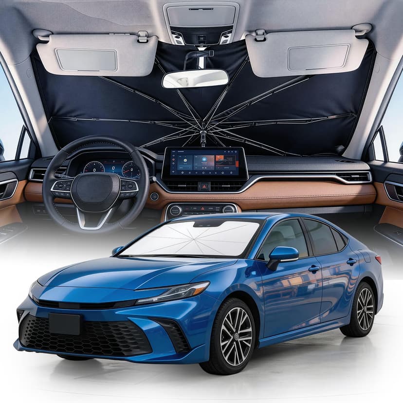 Weektic Custom Windshield Sun Shade Umbrella for Toyota Camry 2012-2026, [Double Thickened Ice Crystal Coating], Sun & Heat Protection, Keep Vehicle Cool & Protect Interior