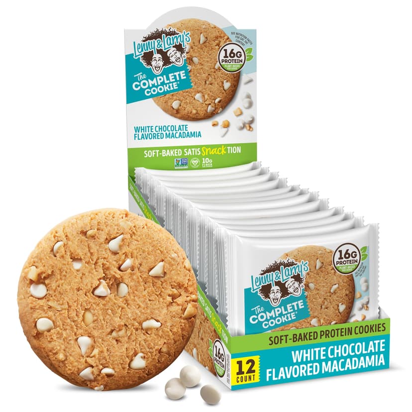 Lenny & Larry's Protein Cookie, [White Chocolate Flavored Macadamia], Chewy Soft Baked, 16g Plant Protein, Vegan, Non-GMO, High Fiber, 4 Ounce Cookie (Pack of 12)