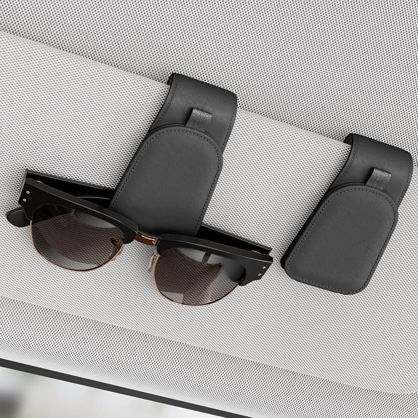 Sotfamily Magnetic Sunglass Holder for Car Visor, 2 Packs, Faux Leather | Strong Magnetism, for Most Car Visors, No Marks on Visor, Gift-Ready Packaging, Car Accessories for Men & Women