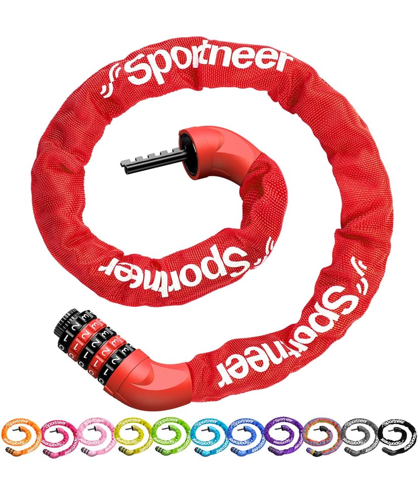 Sportneer Bike Lock: 5 Digit Combination High Security Anti Theft Bike Chain Lock - 3.2/3.6/4ft Heavy Duty Keyless Bicycle Lock for Bike, Motorcycle, Scooter, Door & Gate - 4/6mm Thick, Easy to Use