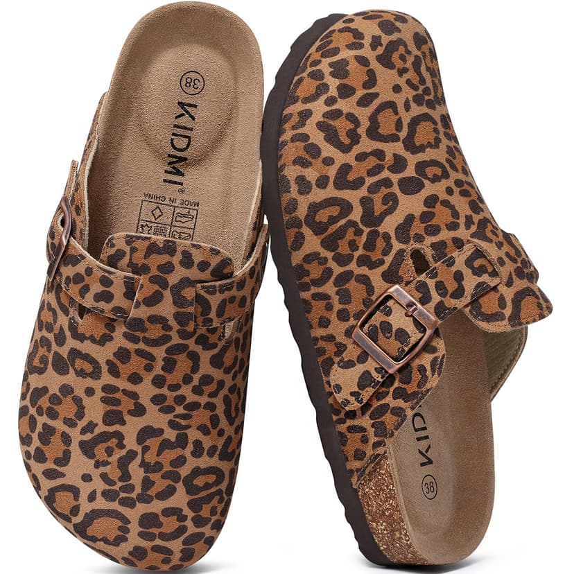KIDMI Genuine Suede Clogs for Women Men Cork Footbed Mules Potato Shoes | Arch Support, Comfortable, Leather Slip On, Fall, Casual, Indoor Outdoor, Non-slip Rubber Sole, Adjustable Metal Buckle