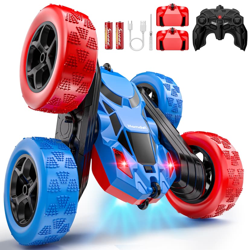 Hamdol STEM Remote Control Car for Kids, 360° Spinning Double-Sided Coloured Design RC Stunt Car with LED Lights, USB-C Rechargeable Educational Toy for Boys Ages 6–12, Ideal Birthday