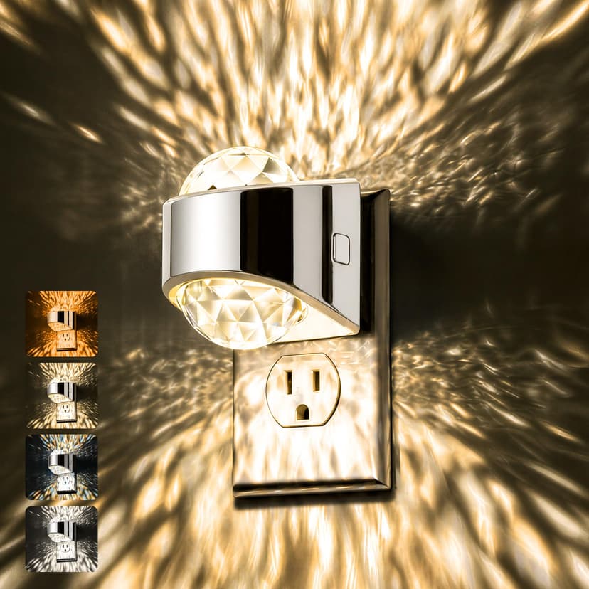 Briignite Night Light Plug into Wall, Color Changing Night Light for Kids, 3CCT Diamond Design Nightlight Projector, Dusk to Dawn Sensor for Nursery Bathroom Bedroom Gaming Room Decor Gift