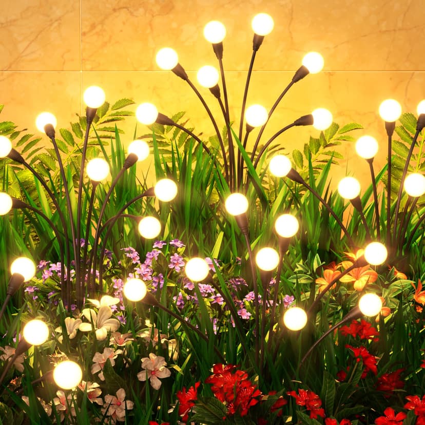 Cnuoky 6 Pack Solar Garden Lights 48 LED, Solar Lights Outdoor Waterproof IP65, Decorative Garden Lights Solar Powered for Yard Patio Pathway Decor, Outside Fairy Firefly Lights Garden Gifts