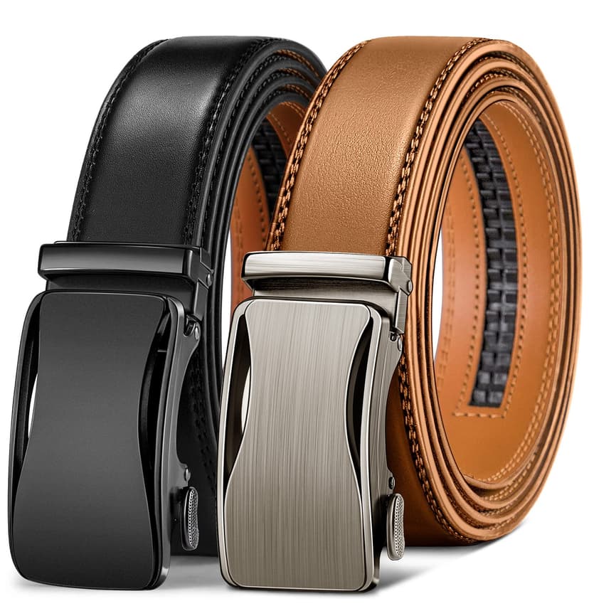 KEMISANT Men Belt 2 Pack, Leather Ratchet Belt Easy Click Slide For Men 1 3/8",Cut for Fit