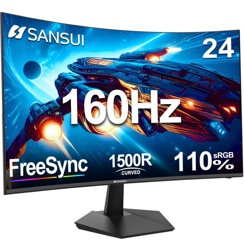 SANSUI 24 Inch Curved Gaming Monitor up to 160Hz MPRT 1ms Computer Monitor | FHD 1080P Freesync 110% sRGB HDR,HDMI2.0*1, DP 1.4*1 Ports VESA Mount(ES-G24C1 HDMI Cable Included)
