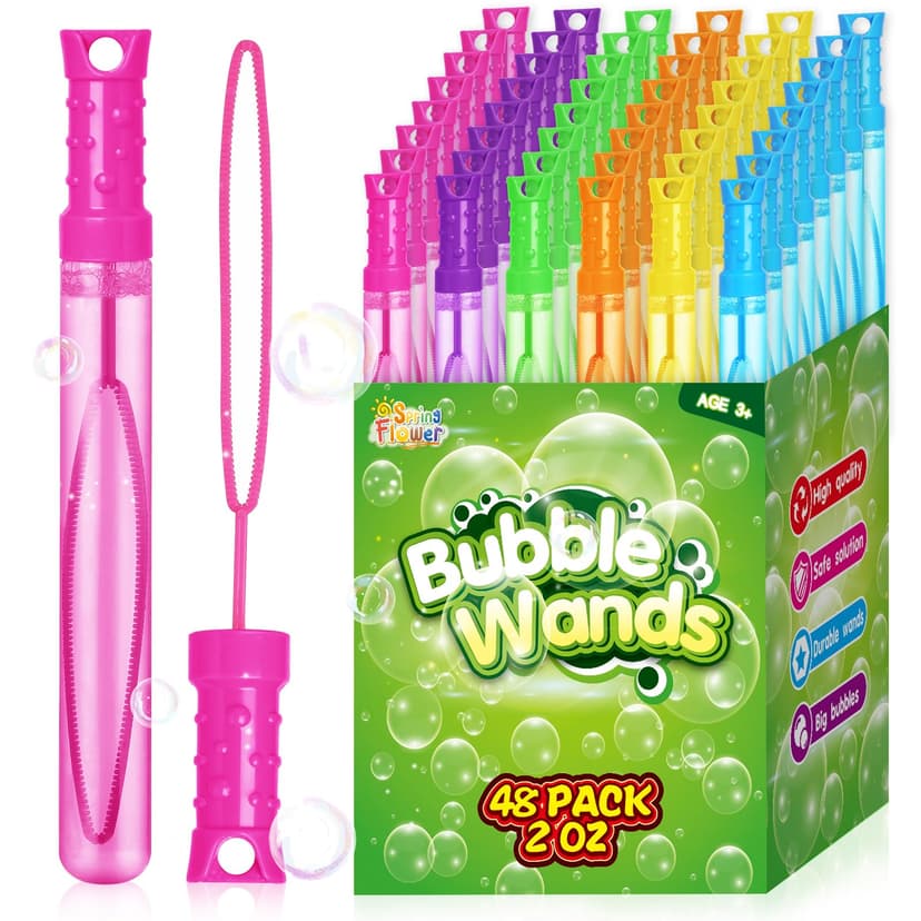 SpringFlower 48 Pcs Bubble Wand, Bubble Wands Bulk, Bubble Party Favor Supply for Summer Indoor & Outdoor Activities, Bubble Solution Summer Toy in 6 Colors, Birthday,Wedding, Party