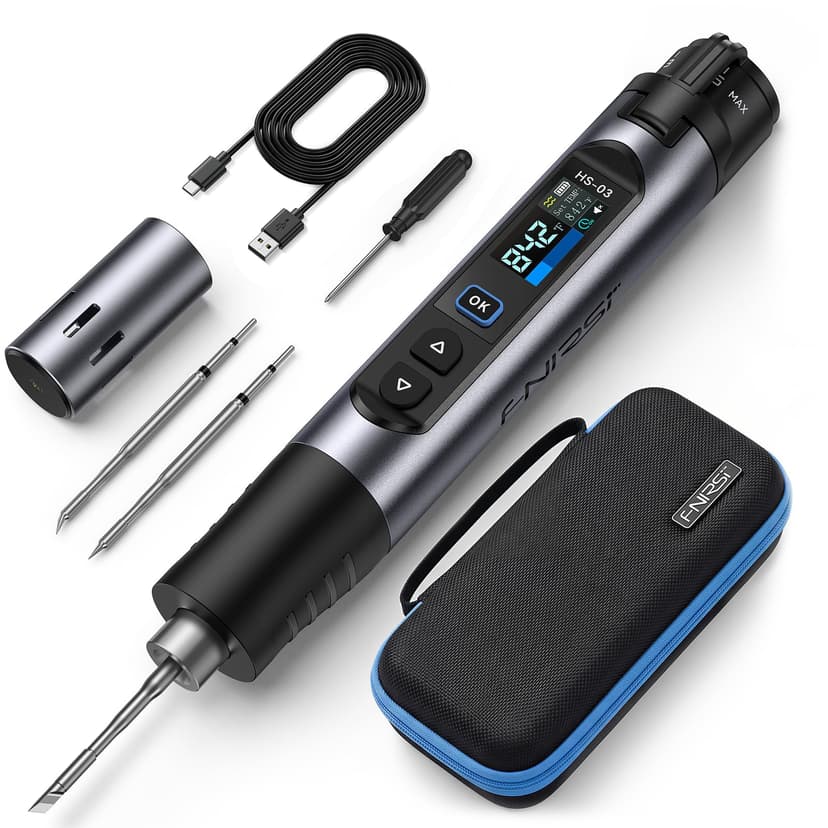 FNIRSI HS-03 Cordless Soldering Iron Kit, 2600mAh Battery Portable Soldering Iron, 212-842°F, 3s Fast Heating, 5-Level Temp, 0.96" IPS Display Soldering Iron for Electronics Repair, DIY, PCB