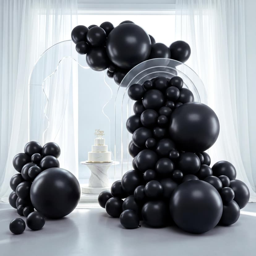 RUBFAC Balloon Arch Kit Black Balloons Different Sizes 129pcs for Garland | Pack of 18 12 10 5 Inch Garland Latex Balloons for Graduation Birthday Party Wedding Casino Gaming Retirement Decorations