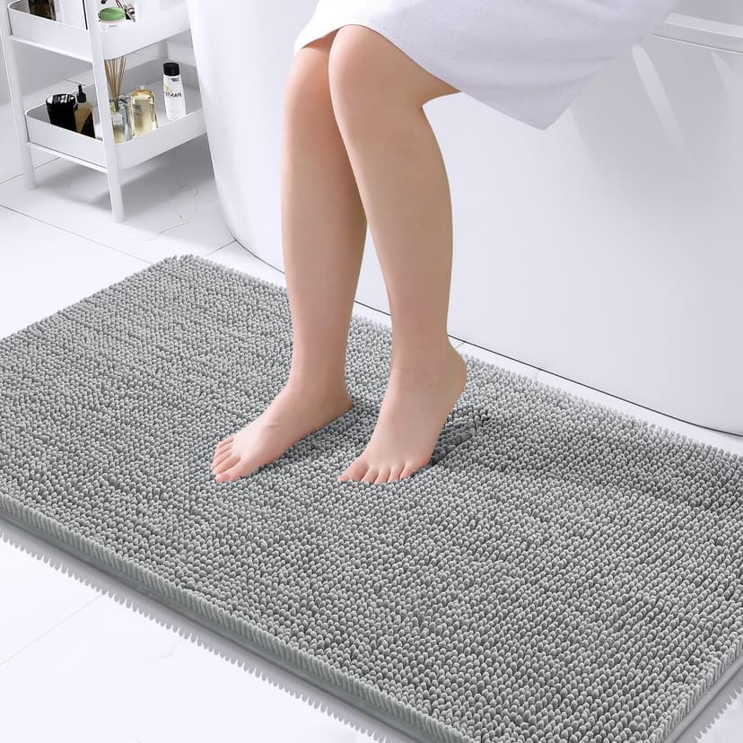 OLANLY Large Bathroom Rugs 45x27, Extra Soft Absorbent Chenille Bath Rugs, Rubber Backing Quick Dry, Machine Washable Bath Mats for Bathroom Floor, Tub and Shower, Home Decor Accessories, Light Grey