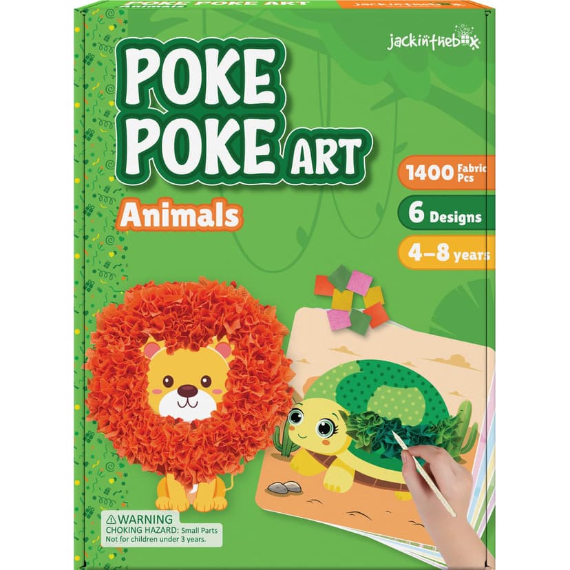 jackinthebox Poke Art Animals Crafts Kits for Kids, Boys & Girls, Ages 4-8 | 1400 fabric pieces, gift, travel activities & toys, essentials, projects for toddlers, 3 4 5 6 7 8 year old, flower pressin