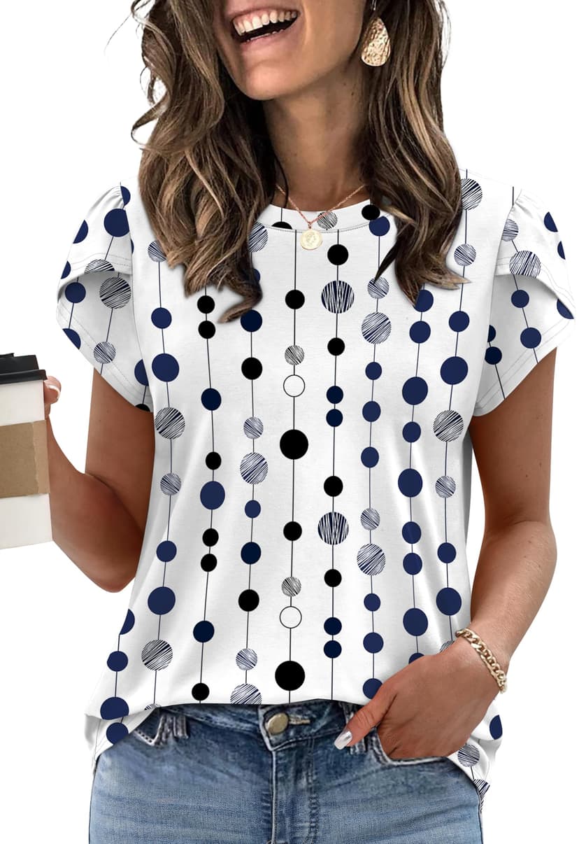 Womens Summer Tops Dressy Casual Blouses Short Sleeve Shirts for Women Business Casual Beach Vacation Outfits