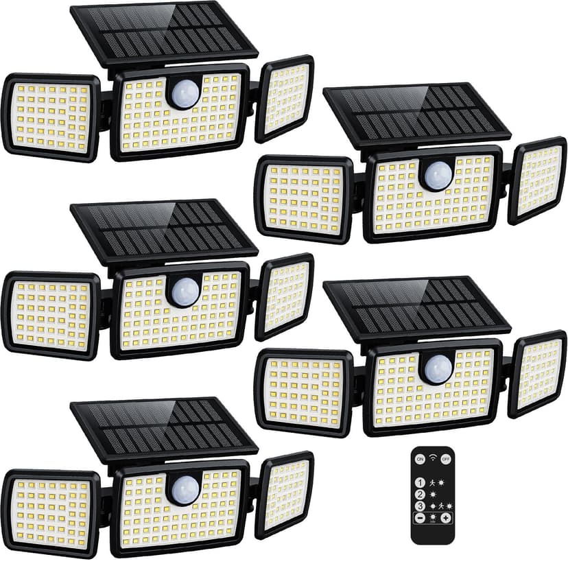 MIHANI Solar Lights Outdoor, Quick Charge Solar Motion Deck Lights Outdoor for Deck with High Brightness, Larger Built-in Tempered Glass Panel, Sensitive PIR Motion Inductor (Remote,5 Pack)
