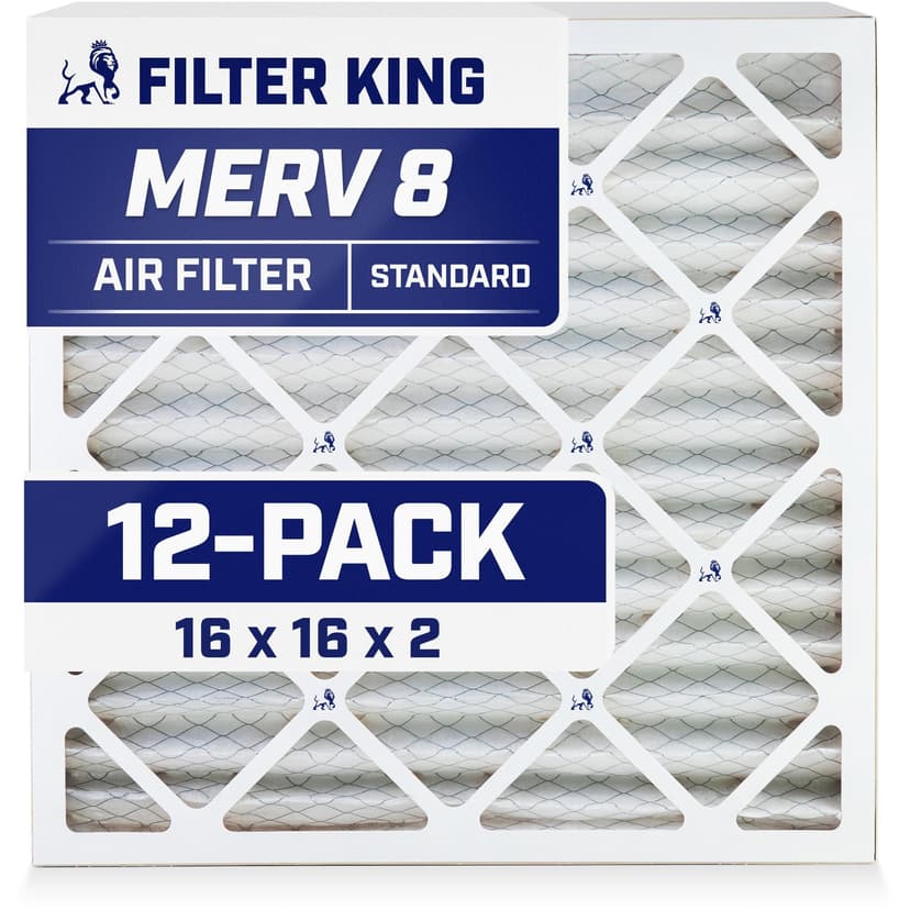 Filter King 16x16x2 Air Filter (MERV 8) (12-Pack) Dust & Allergy Control AC Furnace Filters, MADE IN USA, HVAC, Pleated, Electrostatic (Actual Size: 15.5 x 15.5 x 1.75)