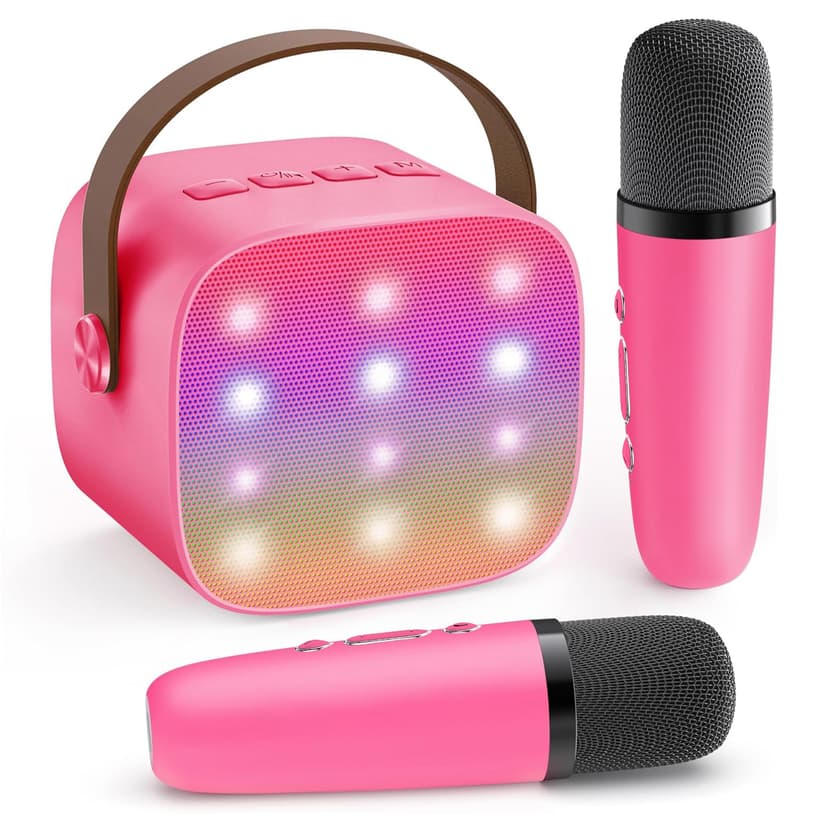 YLL Mini Karaoke Machine for Kids, Toy Birthday Gifts for Girls Ages 4-12 | Portable Bluetooth Speaker with 2 Wireless Microphones, 5 Magic Voices, Present for Girls Toddler Ages 3,4,5,6,7,8,9,10,11,1