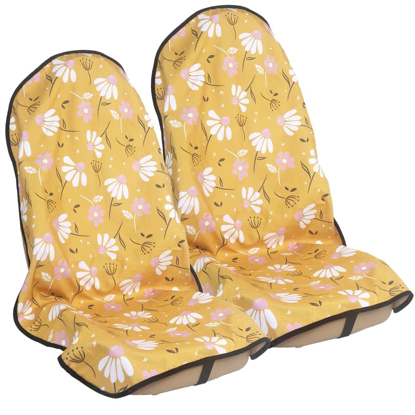 LoyaGour Car Seat Cover Protector Front Seats,for Gym Workout,Running,Swimming,Beach and Hiking,Waterproof Sweat Towel Bucket Seat Covers for Cars SUV Trucks (Chamomile and Yellow, 2Pcs)