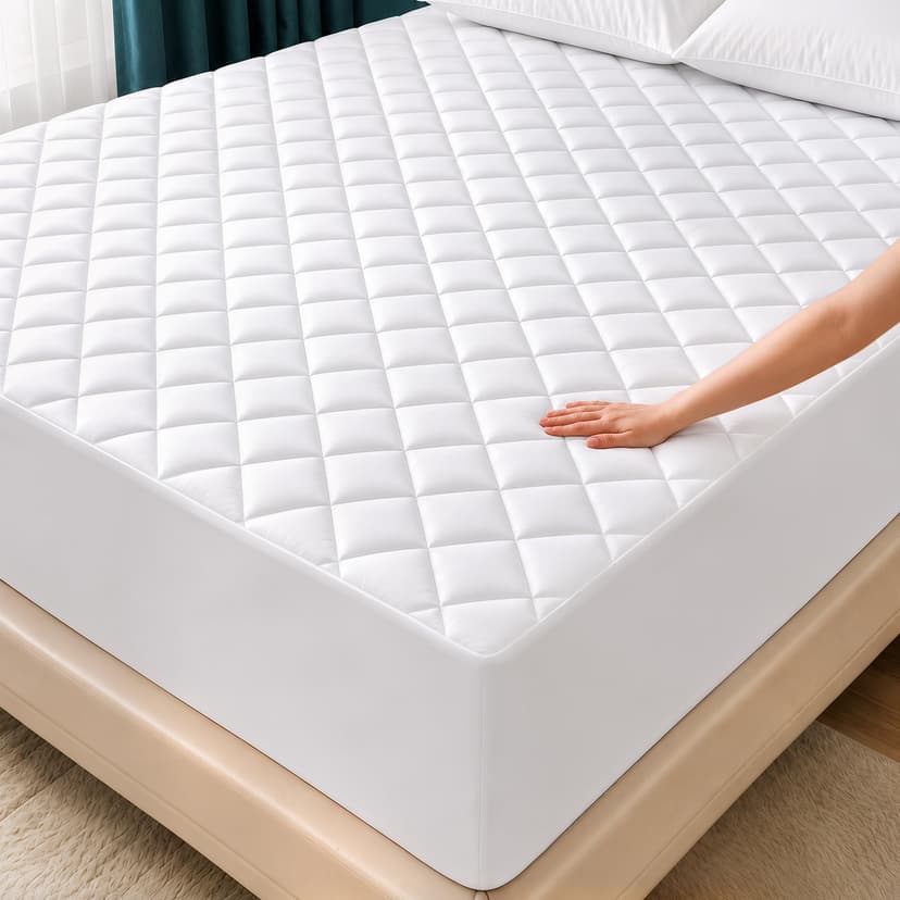 Quilted Fitted Mattress Pad, Queen Mattress Protector Topper with Deep Pocket Stretches up to 16 Inches, Machine Washable Mattress Cover by Utopia Bedding (White) | Soft Breathable Fitted Mattress Cov