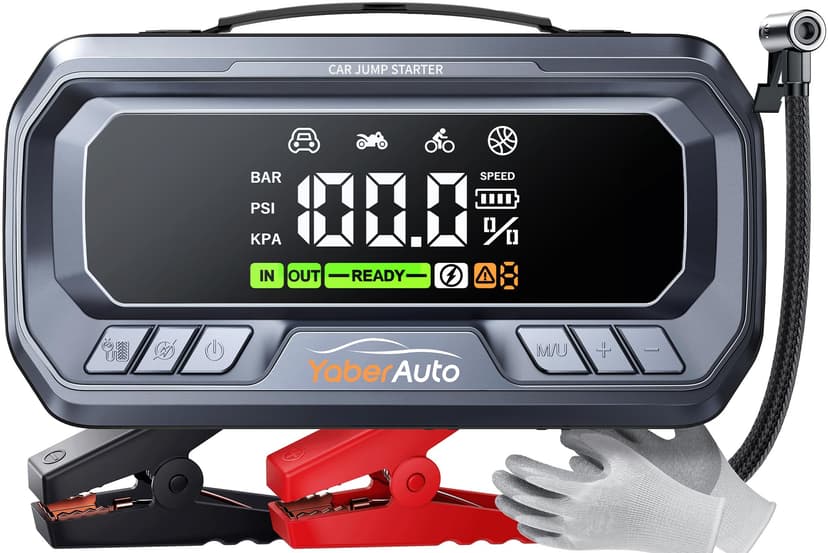 YaberAuto 12-in-1 Jump Starter with Air Compressor 8000A 160PSI 65W Charging, Portable Car Battery Jump Starter (All Gas/14L Diesel) Jump Box Car Battery Jumper Starter Portable Jumper Cables, 160W DC