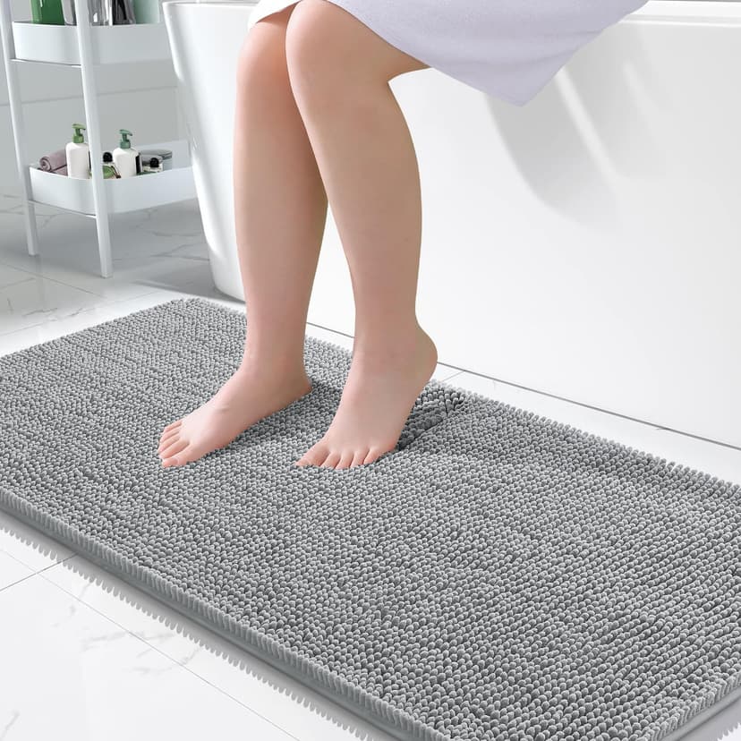 OLANLY Large Bathroom Rugs 50x30, Extra Soft Absorbent Chenille Bath Rugs, Rubber Backing Quick Dry, Machine Washable Bath Mats for Bathroom Floor, Tub and Shower, Home Decor Accessories, Light Grey