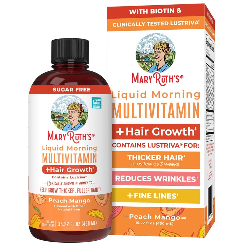 MARYRUTH'S Liquid Multivitamin + Hair Growth, Clinically Thicker Hair, 15oz | Clinically Tested in Women for Thicker Hair & Facial Wrinkles, Biotin 10000mcg, Lustriva Hair Growth Supplements, Skin Car