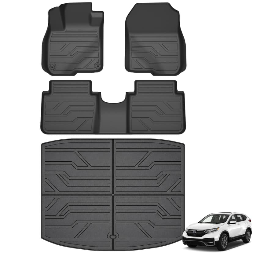 KARPAL Floor Mats for Honda CRV 2017-2022 (Not for Hybrid & Touring) | All Weather TPE Custom Fit Floor Liners Accessories Car Mats, Front & 2nd Row & Lower Position Trunk Mat, Easy Clean