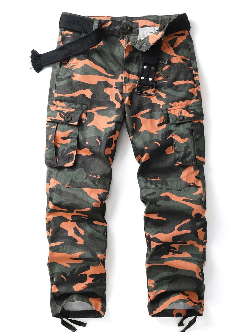 AKHIKING Men's Camo Cargo Work Pants Cotton Tactical Ripstop Casual Combat Pants with 8 Pockets