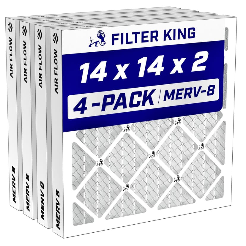 Filter King 14x14x2 Air Filter MERV 8, AC Furnace Filters (4-Pack) | Dust & Allergy Control (Actual Size: 13.5 x 13.5 x 1.75)
