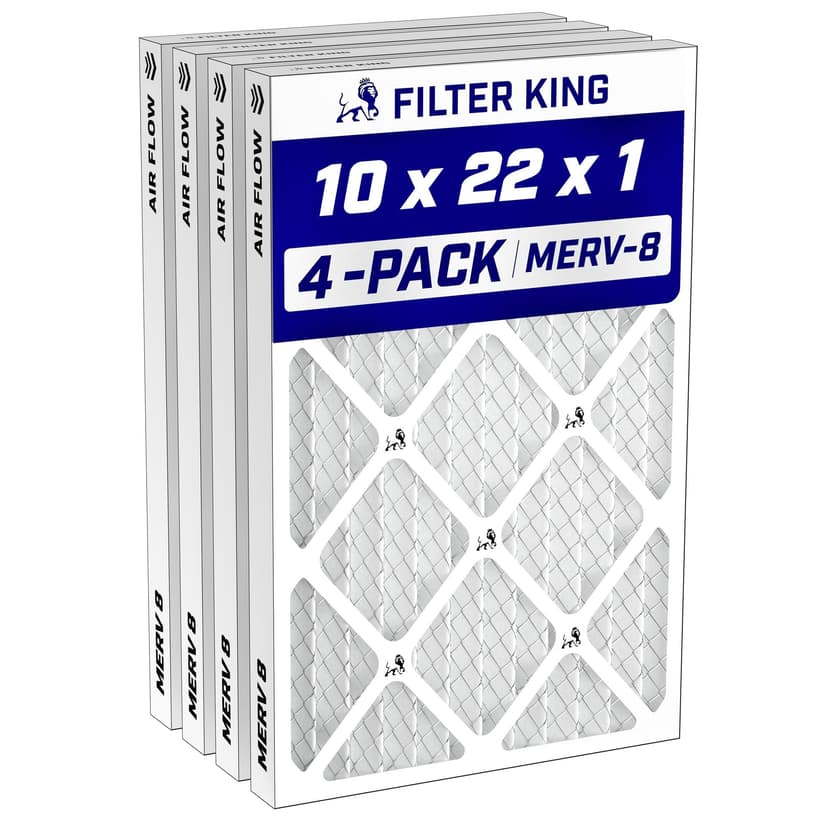Filter King 10x22x1 Air Filter MERV 8, AC Furnace Filters (4-Pack) | Dust & Allergy Control (Actual Size: 9.5 x 21.5 x .75)