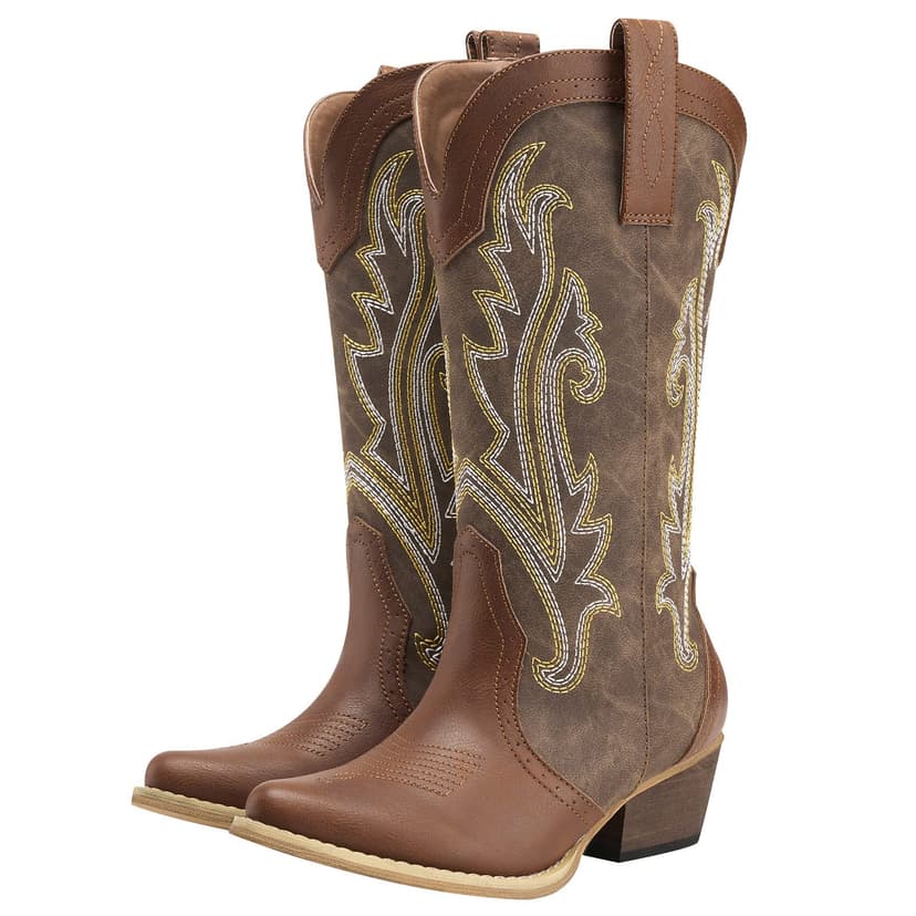 HISEA Rollda Cowboy Boots for Women, Cowgirl Boots, Comfortable Western Boots with Pointed Toe Stitched Embroidery for Country Concert Dancing Wedding Traveling Daily Outfits