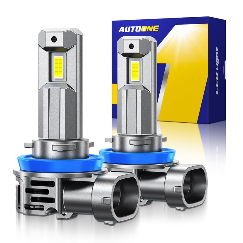 AUTOONE H11 LED Bulbs, 70000LM 1200% Ultra-Bright, 6500K White Real 1:1 Mini Size H8 H9 Halogen Replacement Accessory Fog Light, Non-Polarity Plug and Play, Pack of 2